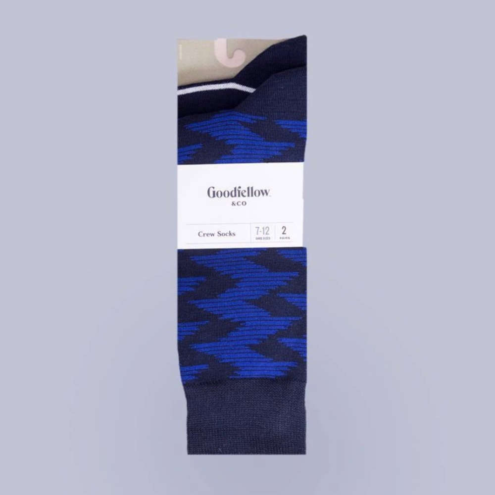 Goodfellow & Co. Men's 2 Pack Seismic Novelty Pattern Socks Blue Black Stripes